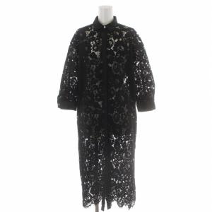 ロングワンピース 総レース 長袖 切替 36 S 黒 ブラック