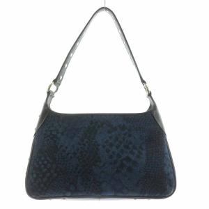 LEONARD ショルダーバッグ ハンドバッグ レザー 切替 総柄 スタッズ装飾 黒 ブラック 青 ブルー