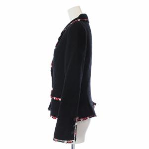 René テーラードジャケット シングル ウール 総裏地 チェック 36 S 黒 ブラック 赤 レッド