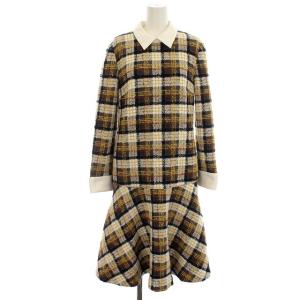 21AW ワンピース チェック ツイード シャツワンピース 長袖 38 ブラウン
