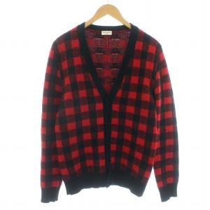 14年製 エディ期 ブロックチェックカーディガン アルパカ混 S 赤 黒