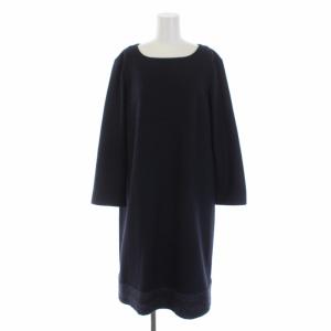ワンピース ロング 長袖 切替 ラメ ウール 大きいサイズ 13+ XL 紺 ネイビー CN-1104979