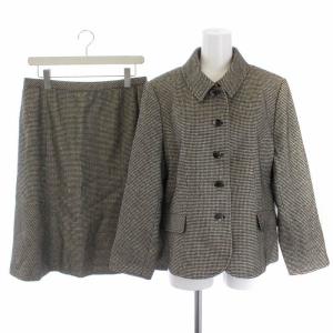 セットアップ 上下 ステンカラージャケット フレアスカート ひざ丈 千鳥格子 ウール 大きいサイズ 13+ XL 黒 ブラック