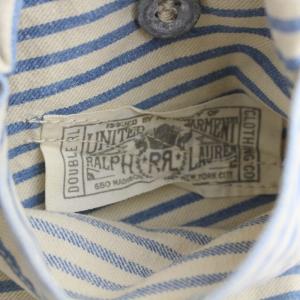 RRL ラルフローレン ハーフパンツ ショートパンツ ボタンフライ ボーダー リネン 32 M 青 ブルー ベージュ