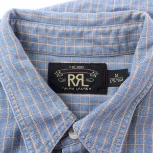 RRL ラルフローレン チェックシャツ 長袖 コットン M 青 ブルー ベージュ