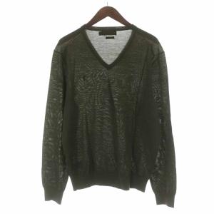 POLO RALPH LAUREN MERINO WOOL SLIM FIT ニット カットソー Vネック ウール ロゴ刺繍 長袖 L カーキ