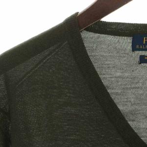 POLO RALPH LAUREN MERINO WOOL SLIM FIT ニット カットソー Vネック ウール ロゴ刺繍 長袖 L カーキ