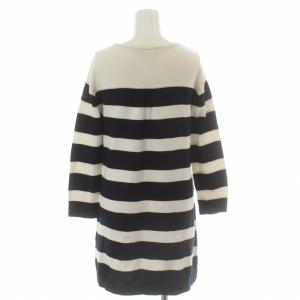 BLUE LABEL CRESTBRIDGE ニットワンピース ひざ丈 長袖 ボーダー 金ボタン 38 M 紺 ネイビー 白 ホワイト