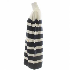 BLUE LABEL CRESTBRIDGE ニットワンピース ひざ丈 長袖 ボーダー 金ボタン 38 M 紺 ネイビー 白 ホワイト