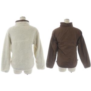 Columbia モンテリッジリバーシブルジャケット ジップアップ ロゴ ボア ナイロン S オフホワイト 茶色 ブラウン PL3617