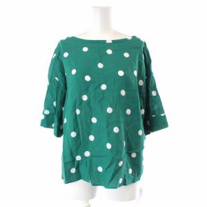 ブラウス シャツ 半袖 水玉 ドット ボートネック リボン 麻 リネン混 F 緑 グリーン 白 ホワイト