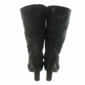 PRADA ミドルブーツ レザー ラウンドトゥ ハイヒール 37 24cm 黒 ブラック