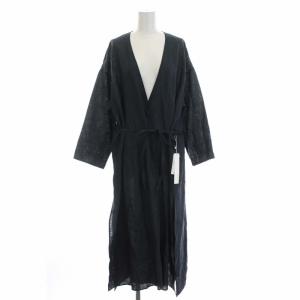 22SS リネンポプリンロングカーディガン トッパー ロング リボンベルト 麻 リネン 36 S 紺 ネイビー