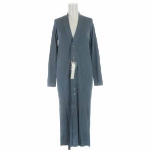 19SS ニットカーディガン ロング コットン リブ 長袖 S 青 ブルー