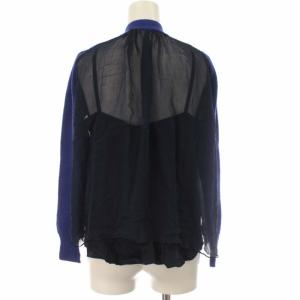 sacai luck カーディガン ニット 切替 シアー ウール シルク 絹 長袖 2 M 青 ブルー 紺 ネイビー
