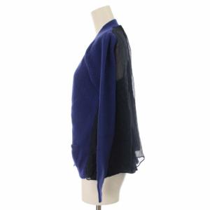 sacai luck カーディガン ニット 切替 シアー ウール シルク 絹 長袖 2 M 青 ブルー 紺 ネイビー