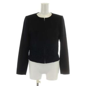 ノーカラージャケット レース 切替 36 S 紺 ネイビー