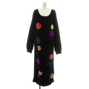 GRACE CONTINENTAL ワンピース マキシ ロング 長袖 ニット 花柄 刺繍 36 ブラック