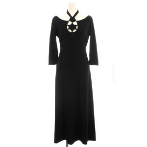 ワンピース ホルターネック ウール 七分袖 ロング 40 ブラック