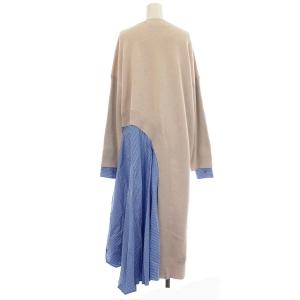 ENFOLD 21AW アシンメトリーワンピース ニット切替 ストライプ 38 ベージュ