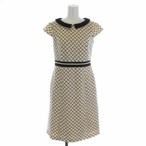 2018年製 襟付きワンピース ひざ丈 半袖 刺繍 総柄 ウール 0 XS 黒 ブラック アイボリー