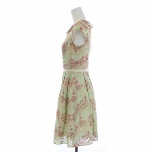 TOCCA フラワー刺繍ワンピース ひざ丈 半袖 花柄 襟付き 0 XS 黄緑 CW.0350