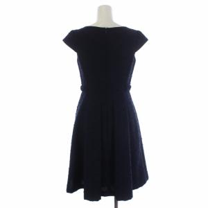 TOCCA 2018年製 ワンピース ひざ丈 半袖 Vネック リボン柄 ボーダー 0 XS 紺 ネイビー YS.0140