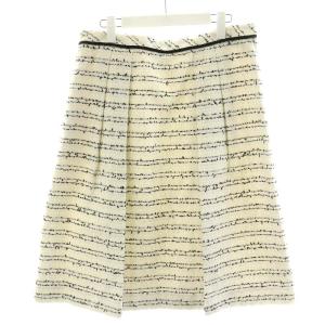 NEMIKA フレアスカート ひざ丈 ツイード 13+ S 白 ホワイト 黒 ブラック