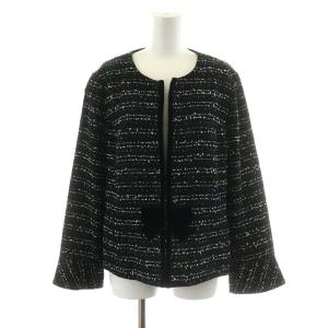 NEMIKA 近年モデル ノーカラージャケット ツイード リボン 13+ S 黒 ブラック 白 ホワイト