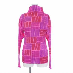 イッセイミヤケ プリーツハイネックカットソー 総柄 L ピンク