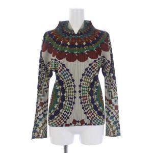 プリーツ ハイネックカットソー 長袖 総柄 3 マルチカラー