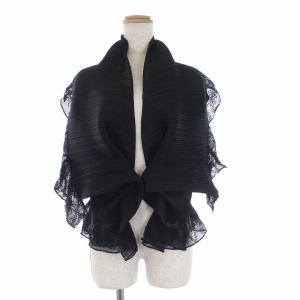 変形 プリーツカーディガン 半袖 レース切替 3 黒