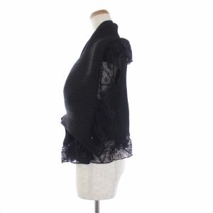 PLEATS PLEASE ISSEY MIYAKE 変形 プリーツカーディガン 半袖 レース切替 3 黒