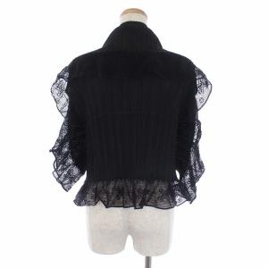 PLEATS PLEASE ISSEY MIYAKE 変形 プリーツカーディガン 半袖 レース切替 3 黒