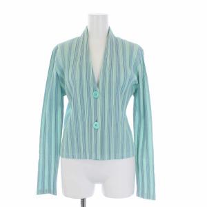 PLEATS PLEASE ISSEY MIYAKE イッセイミヤケ ノーカラージャケット プリーツストライプ 2B 4 グリーン ブルー