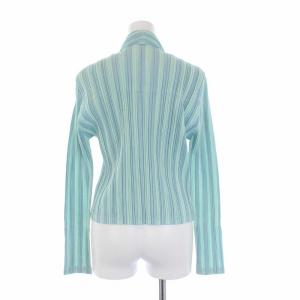 PLEATS PLEASE ISSEY MIYAKE イッセイミヤケ ノーカラージャケット プリーツストライプ 2B 4 グリーン ブルー