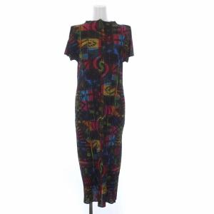 ISSEY MIYAKE 17SS プリーツロングワンピース 半袖 総柄 3 マルチカラー