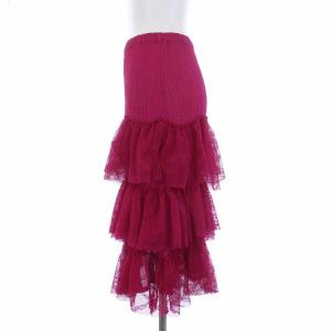 me ISSEY MIYAKE プリーツ ティアードスカート フリル レース ひざ丈 ピンク