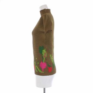 me ISSEY MIYAKE プリーツ ハイネックカットソー 半袖 野菜 プリント 茶 ブラウン
