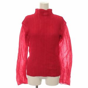 ブラウス シャツ プリーツ ハイネック 長袖 2 M 赤 レッド