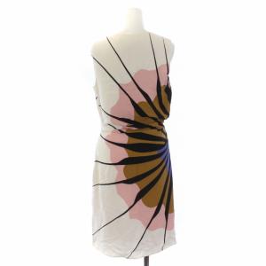 DIANE von FURSTENBERG フェイクラップシルクドレス ワンピース ひざ丈 ノースリーブ Vネック 柄 2 M 白 ホワイト ピンク