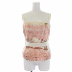 キャミソール カットソー 柄 シルク混 イタリア製 38 S ピンク 白 ホワイト