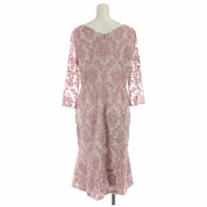 GRACE CONTINENTAL 19SS 刺繍マーメイドOP フレアワンピース ひざ丈 Vネック 総レース 七分袖 38 ピンク