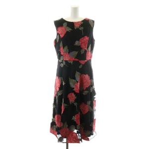 17AW ワンピース ミモレ ロング ノースリーブ 花柄 刺繍 38 ブラック レッド