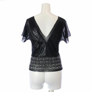 VIVIENNE TAM Tシャツ カットソー 半袖 Vネック フレンチスリーブ シアー シースルー パワーネット 刺繍 0 XS 黒 ブラック シルバー色