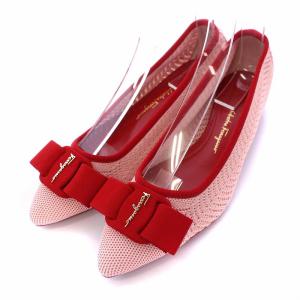 21AW VIVA KNITLS ポインテッドトゥ パンプス リボン 22.5cm ピンク レッド