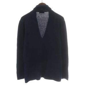 BARNEYS NEW YORK カーディガン ニット コットン 麻混 リネン混 L 紺 ネイビー