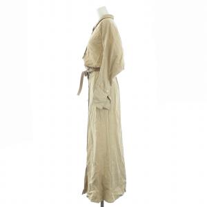 Plage semi flare H/S ワンピース シャツワンピース リネン混 七分袖 ロング ベルト付 36 S ベージュ
