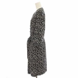 23区 20AW ワンピース 花柄 ひざ丈 七分袖 40 L 黒 ブラック 白 ホワイト