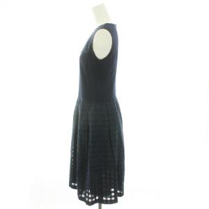 Harrods ワンピース ノースリーブ チェック ギャザー 切替 ひざ丈 2 M 紺 ネイビー